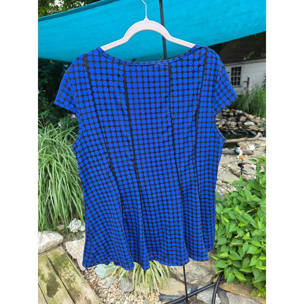 Maria Gabrielle Womens 2XBlue Black Polka Dot Short Sleeve Scoop Neck Blouse Top - Picture 6 of 8